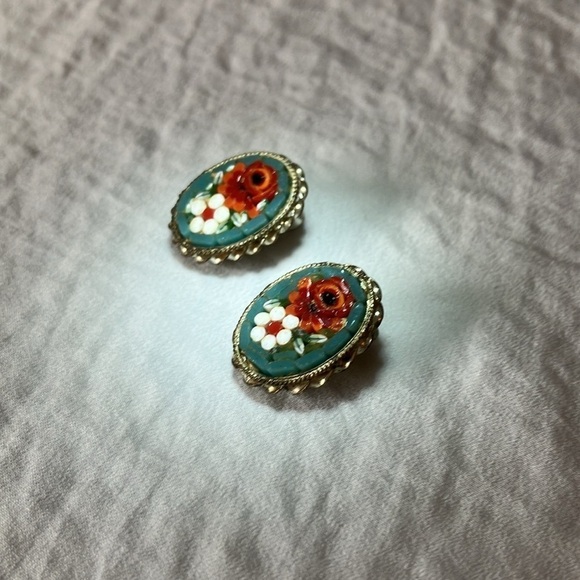 Vintage: Micro Mosaic Clip on Earrings- made in Italy - Picture 8 of 12